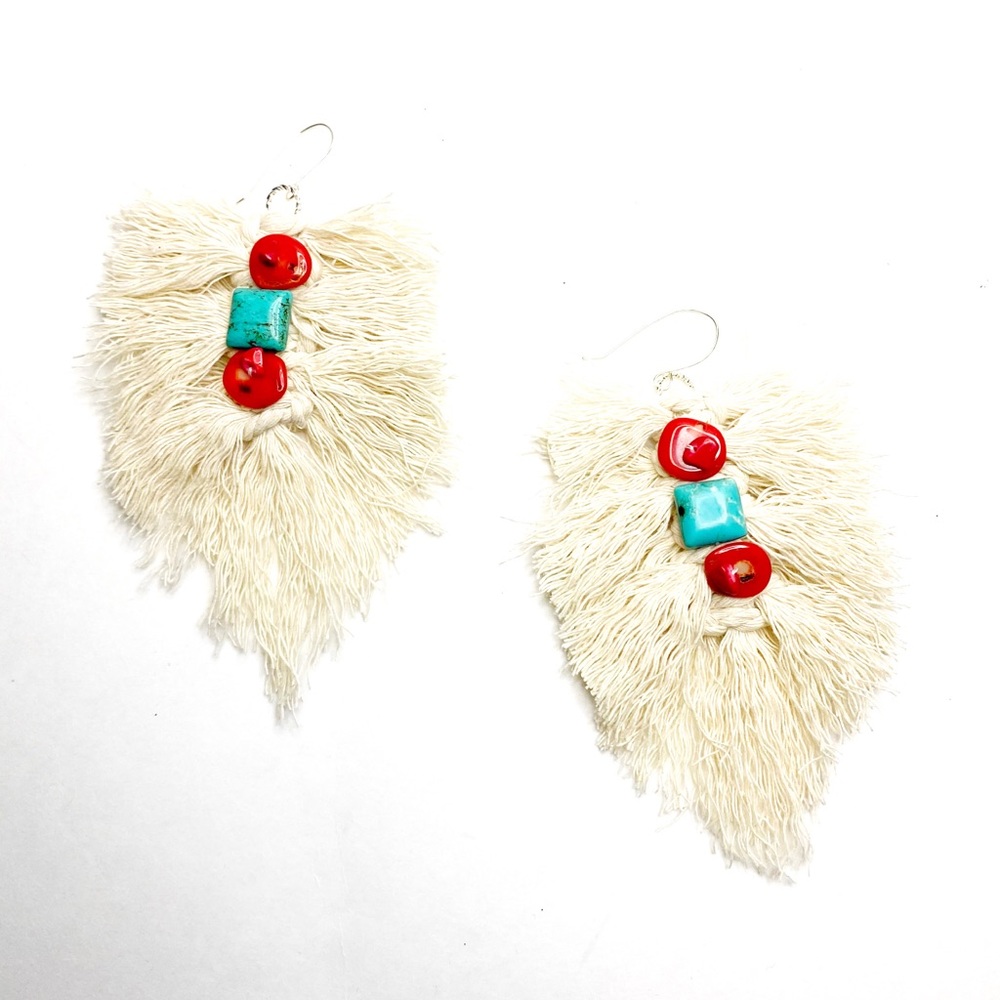 ShanRiLa Turquoise & Red Coral Macrame Earrings